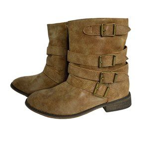 Breckelles Ankle Boots 6 Brown Side Zip Low Heel Buckle Details